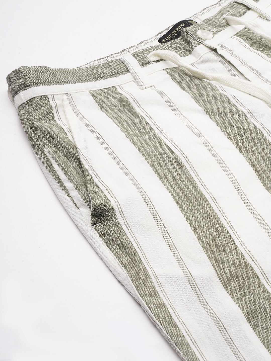 Men's Olive Cotton Linen Regular Fit Shorts