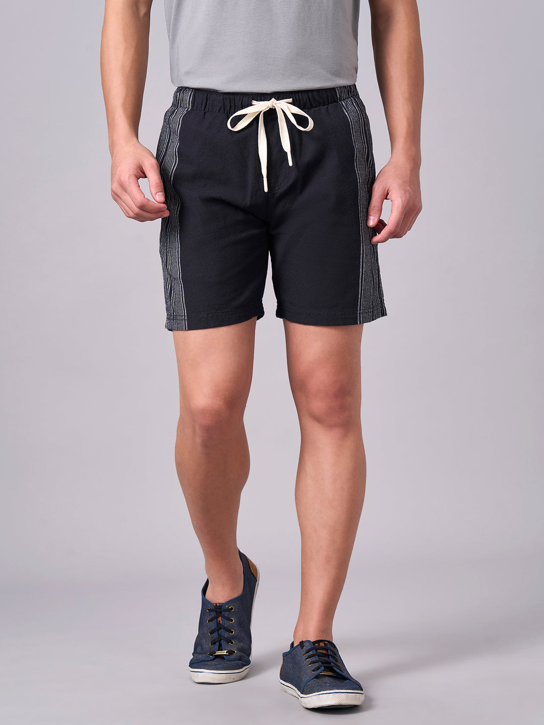 Men's Black 100% Cotton Regular Fit Shorts