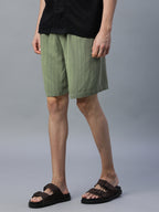 Men's Green Linen Viscose Regular Fit Shorts