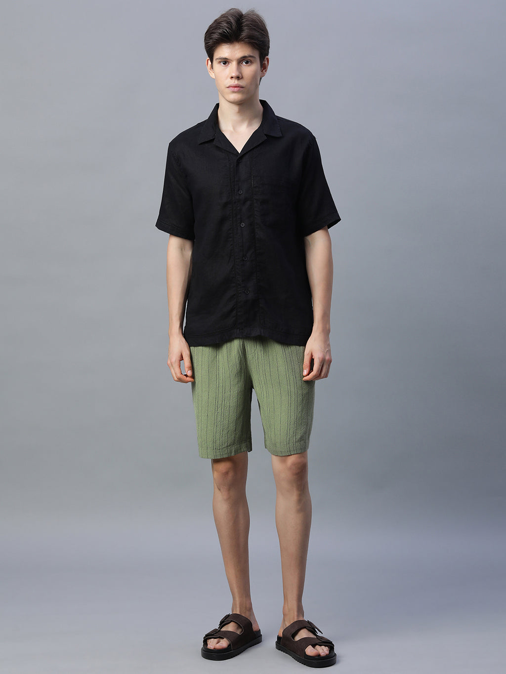 Men's Green Linen Viscose Regular Fit Shorts