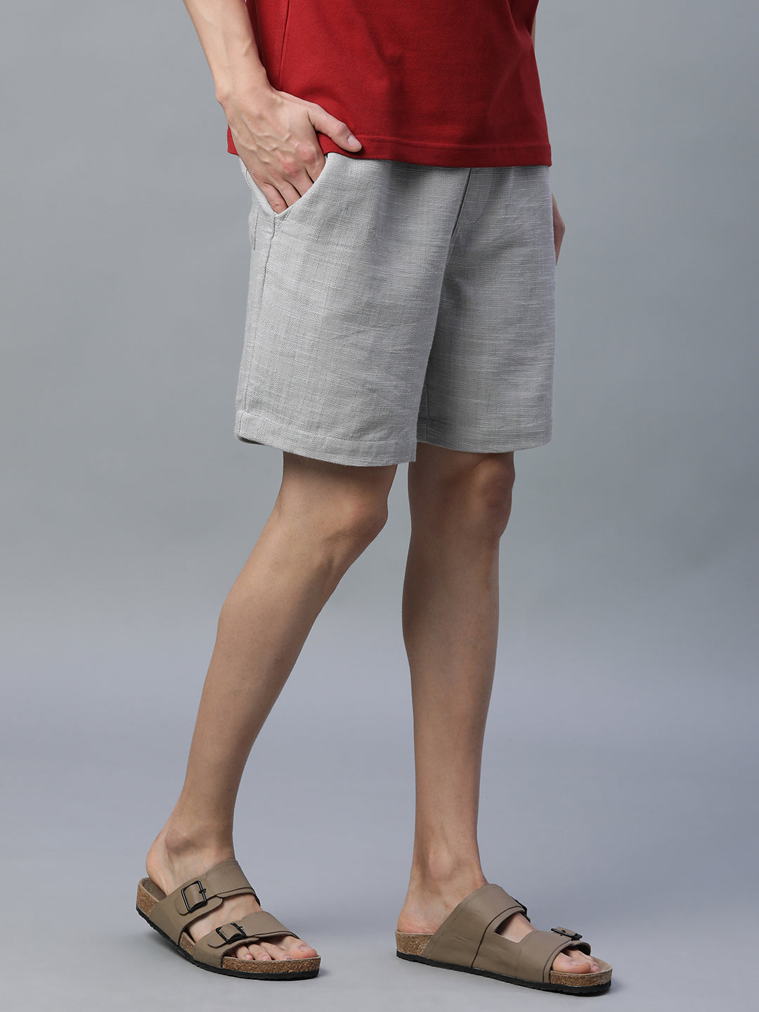 Men's Grey 100% Cotton Regular Fit Shorts