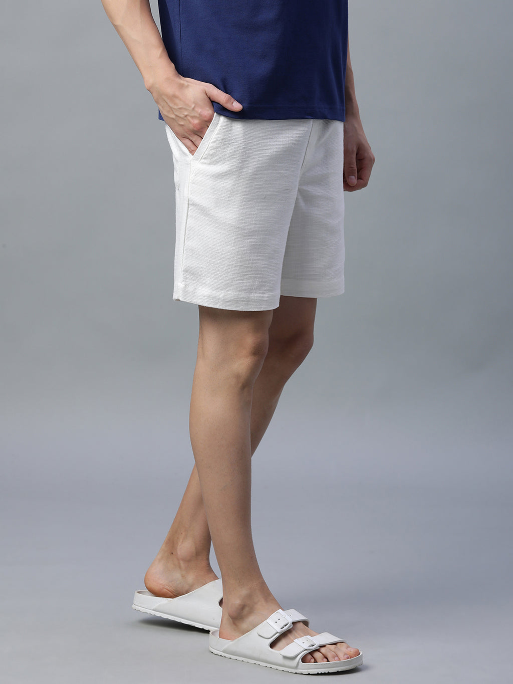 Men's White 100% Cotton Regular Fit Shorts