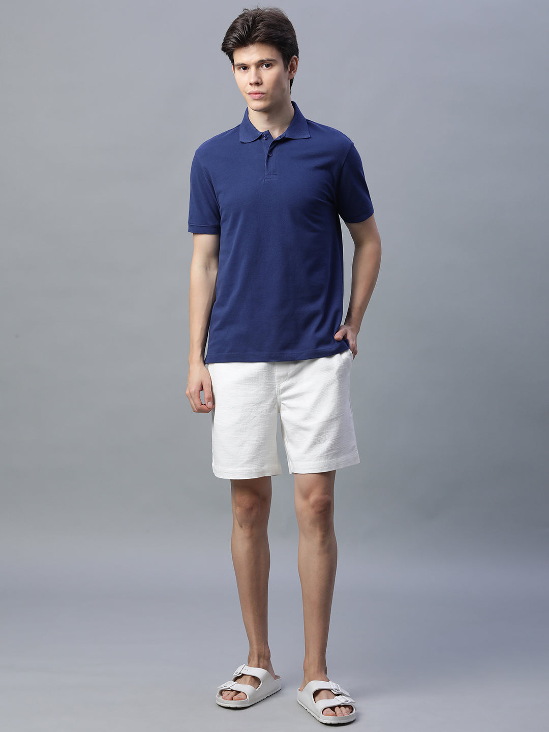 Men's White 100% Cotton Regular Fit Shorts