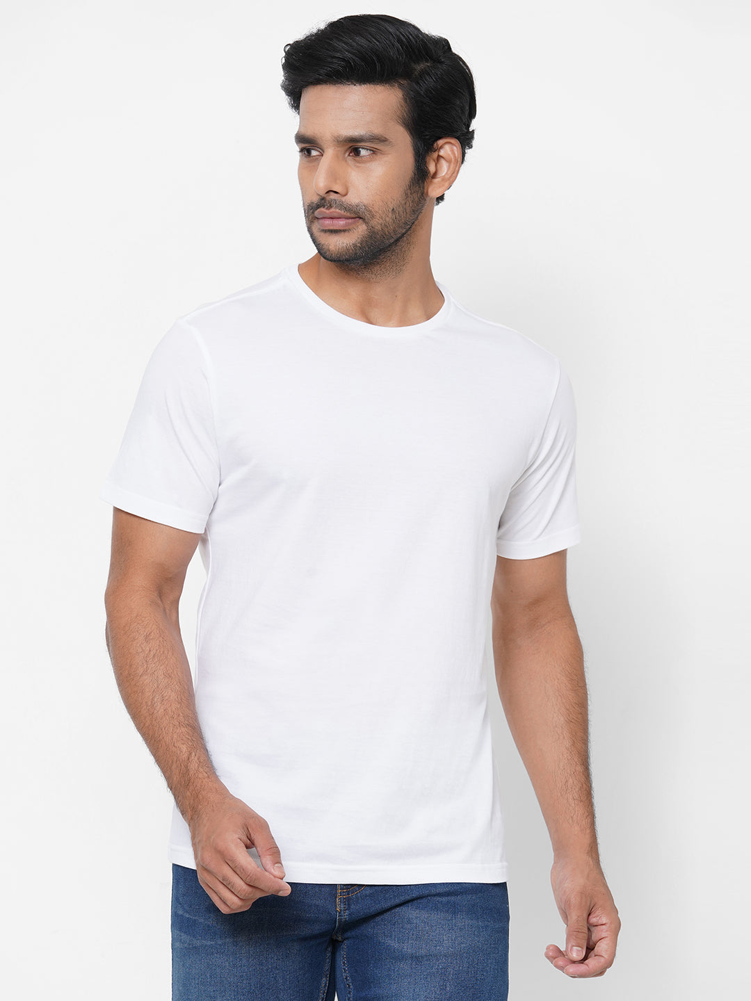 Men's White 100% Cotton Regular Fit Tshirt