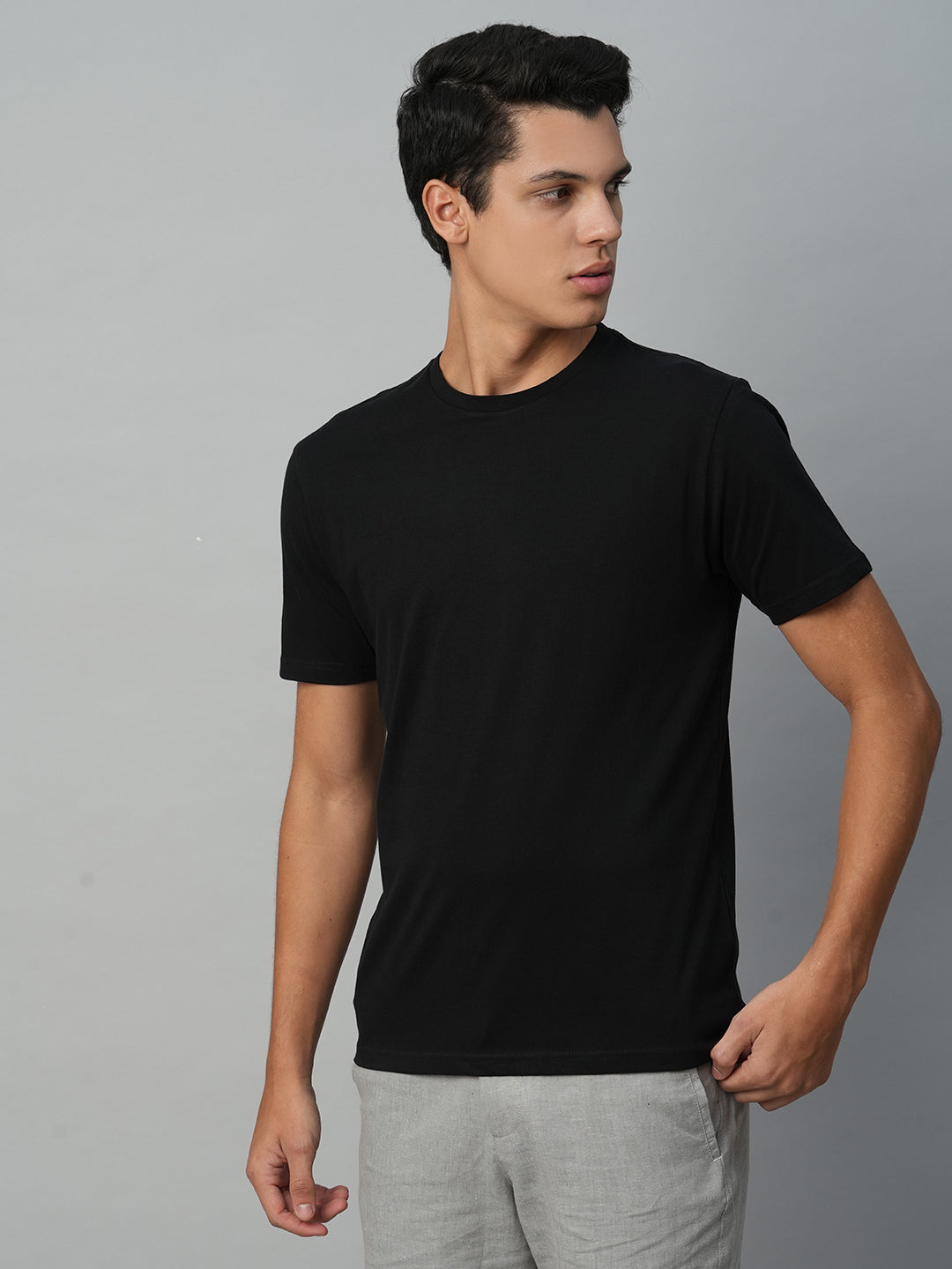 Men's Black 100% Cotton Regular Fit Tshirt