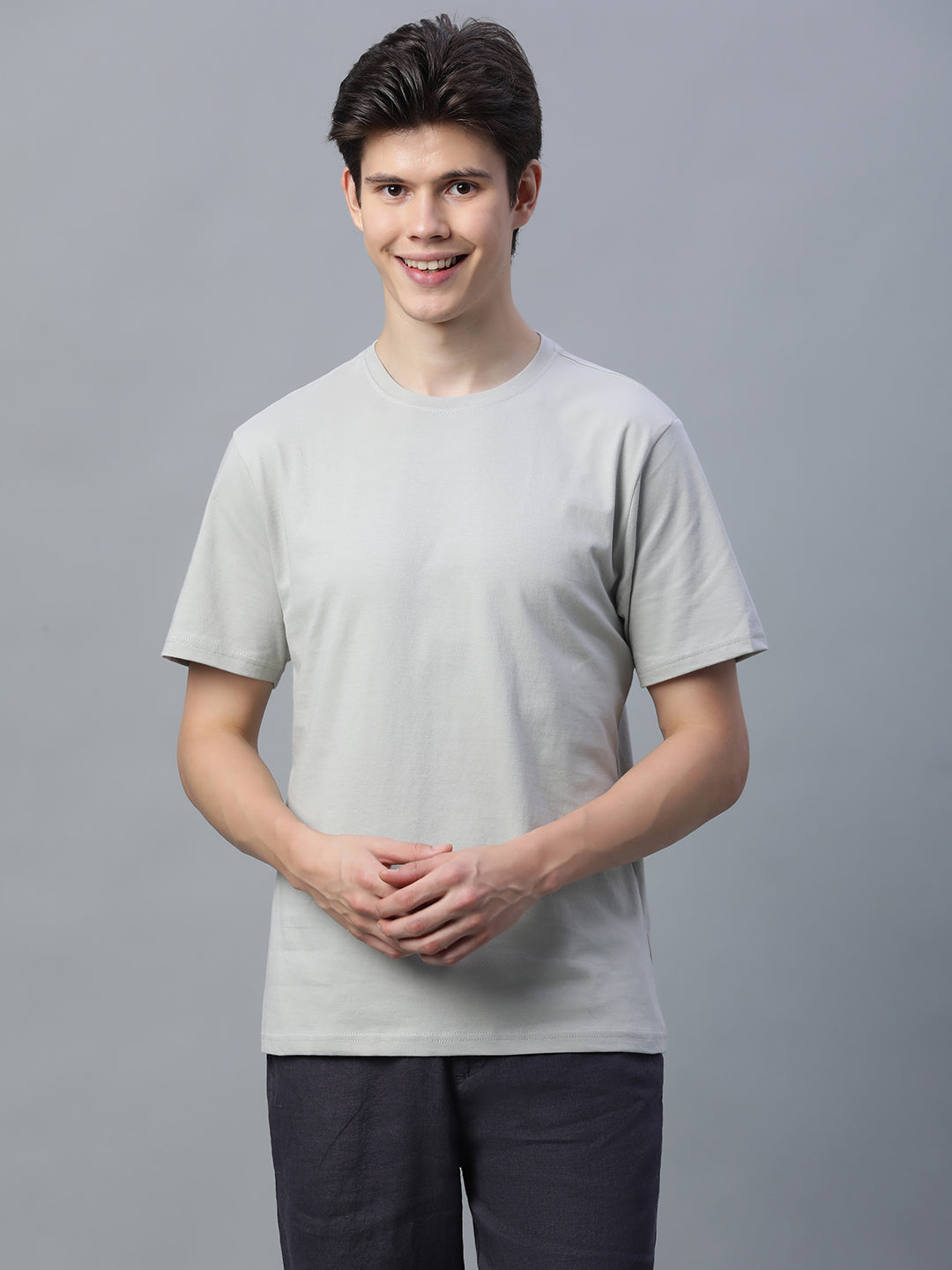 Men's Grey 100% Cotton Regular Fit Tshirt