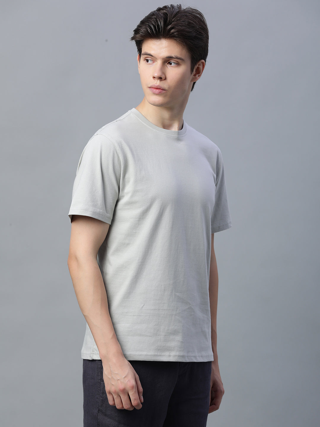 Men's Grey 100% Cotton Regular Fit Tshirt