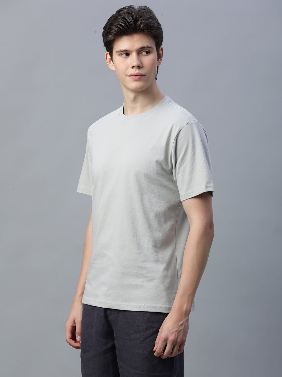 Men's Grey 100% Cotton Regular Fit Tshirt