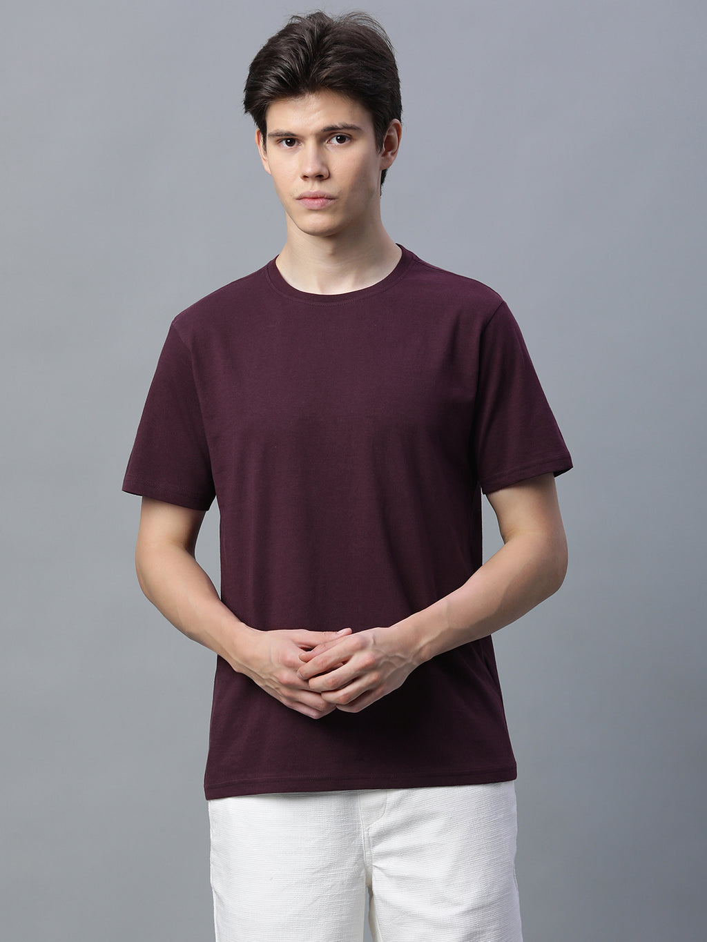 Men's Wine 100% Cotton Regular Fit Tshirt