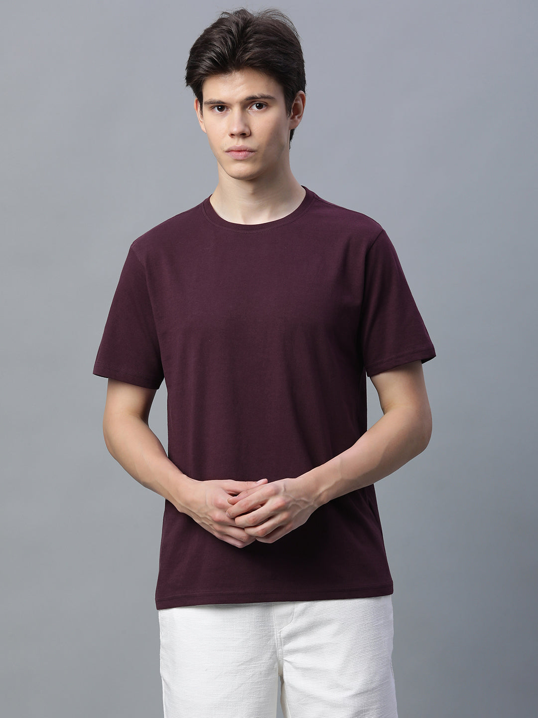 Men's Wine 100% Cotton Regular Fit Tshirt