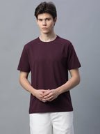 Men's Wine 100% Cotton Regular Fit Tshirt