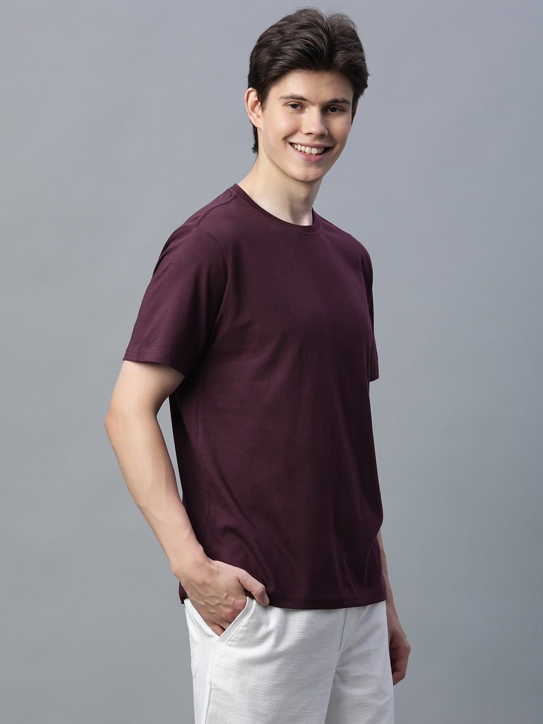 Men's Wine 100% Cotton Regular Fit Tshirt