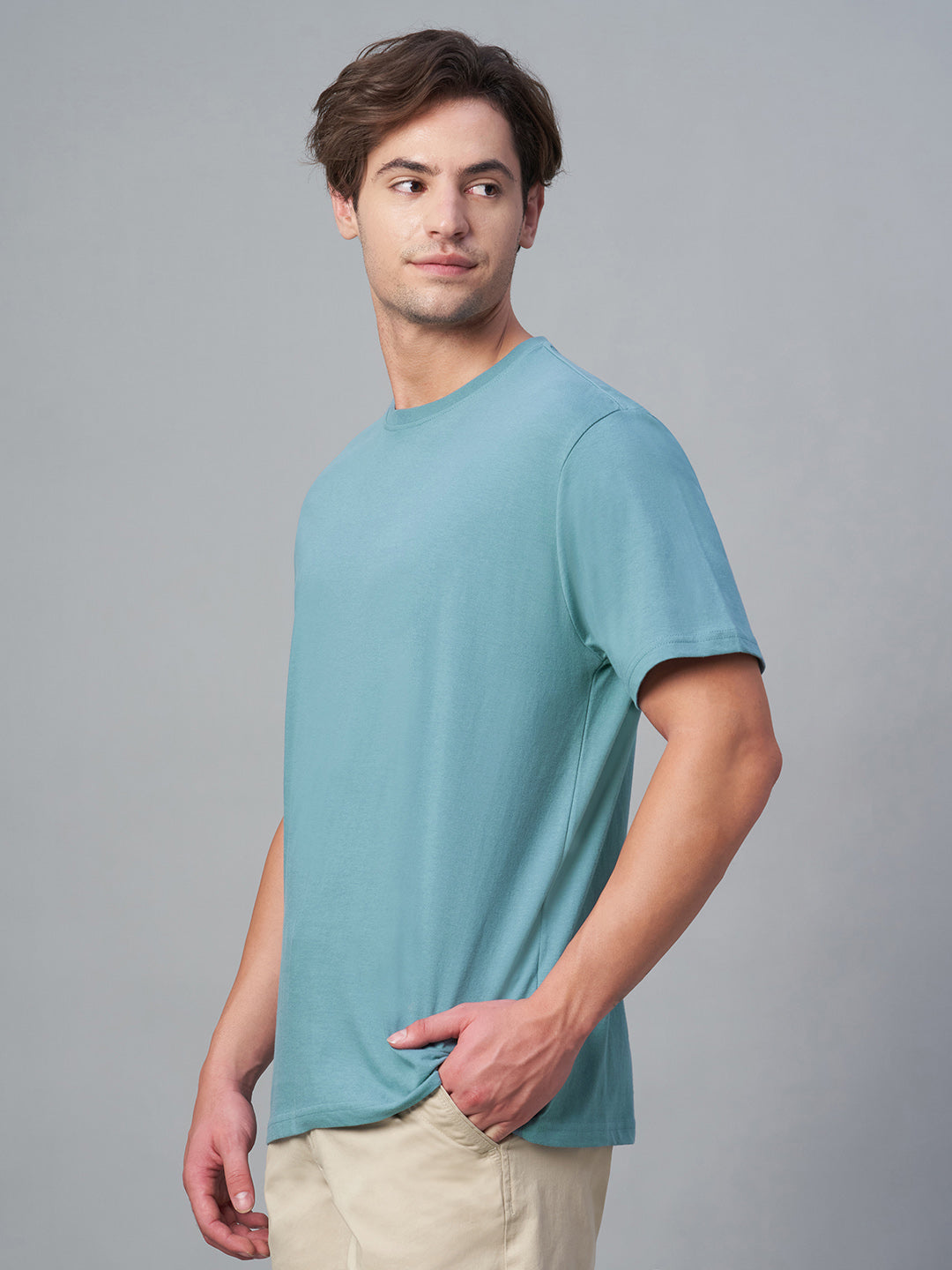 Men's Blue 100% Cotton Regular Fit Tshirt