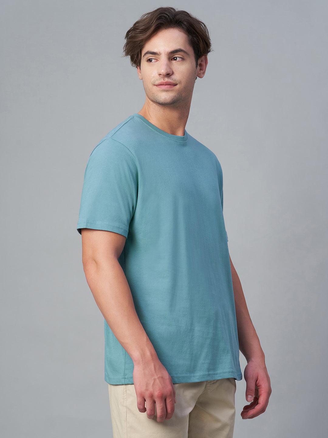 Men's Blue 100% Cotton Regular Fit Tshirt