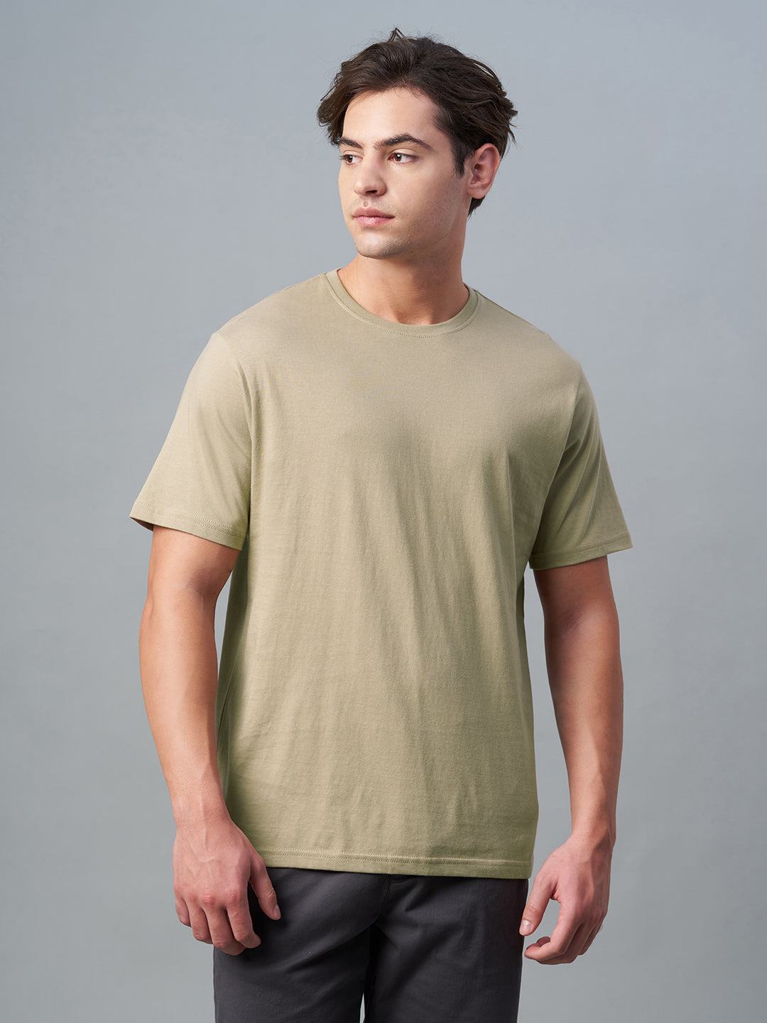 Men's Khaki 100% Cotton Regular Fit Tshirt