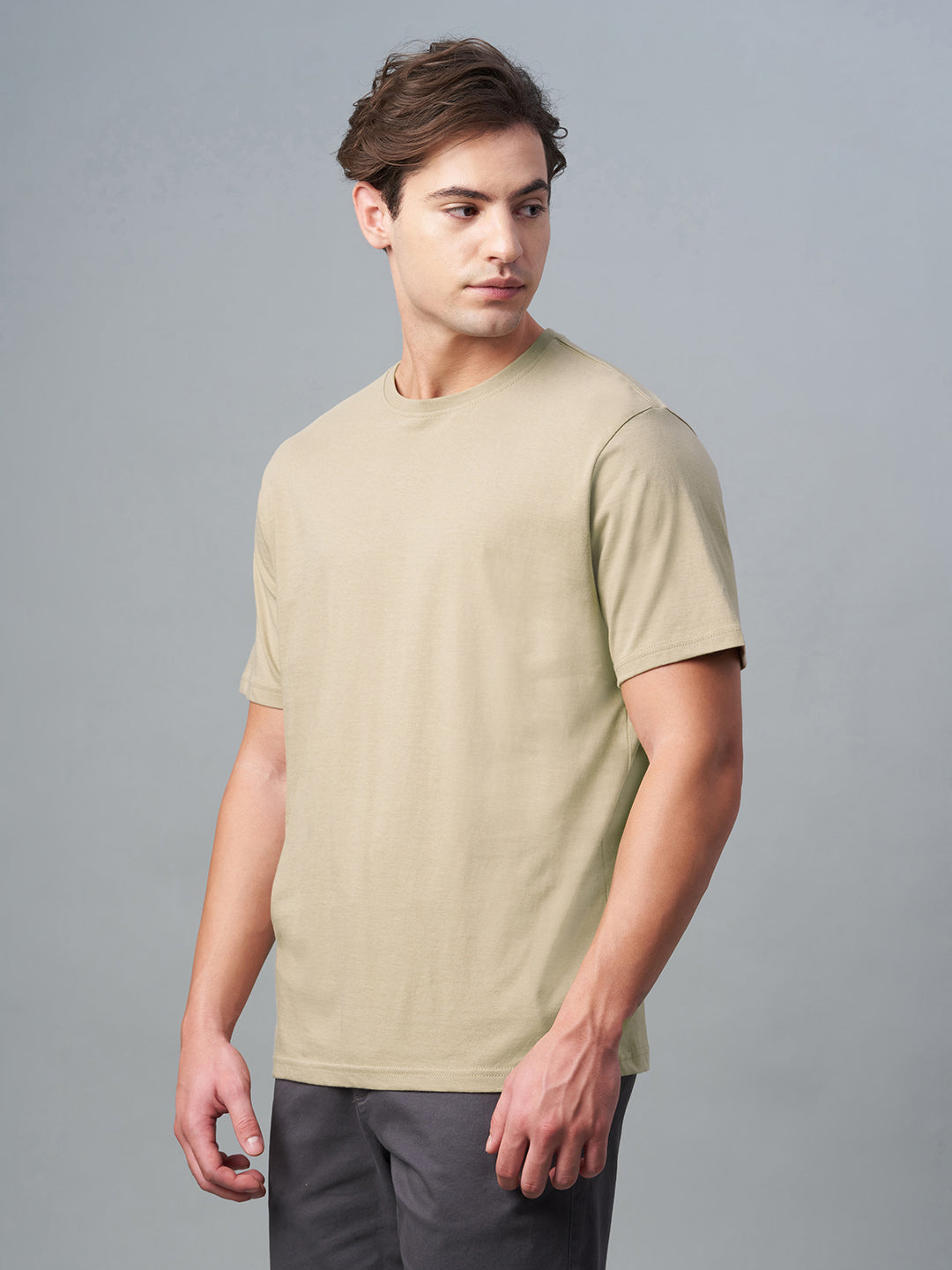 Men's Khaki 100% Cotton Regular Fit Tshirt