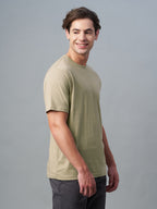 Men's 100% Cotton Round Neck T Shirt Khaki