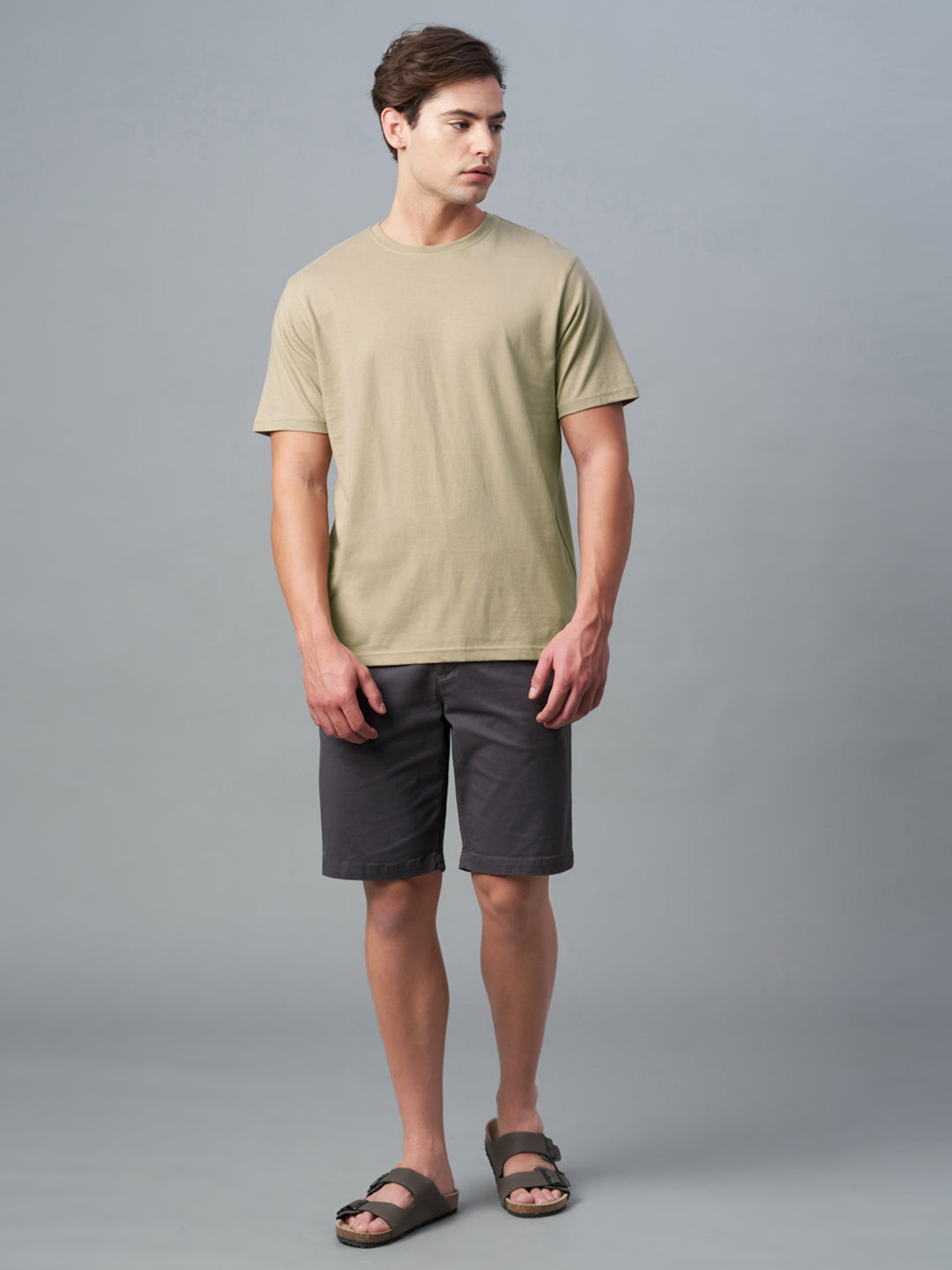 Men's Khaki 100% Cotton Regular Fit Tshirt