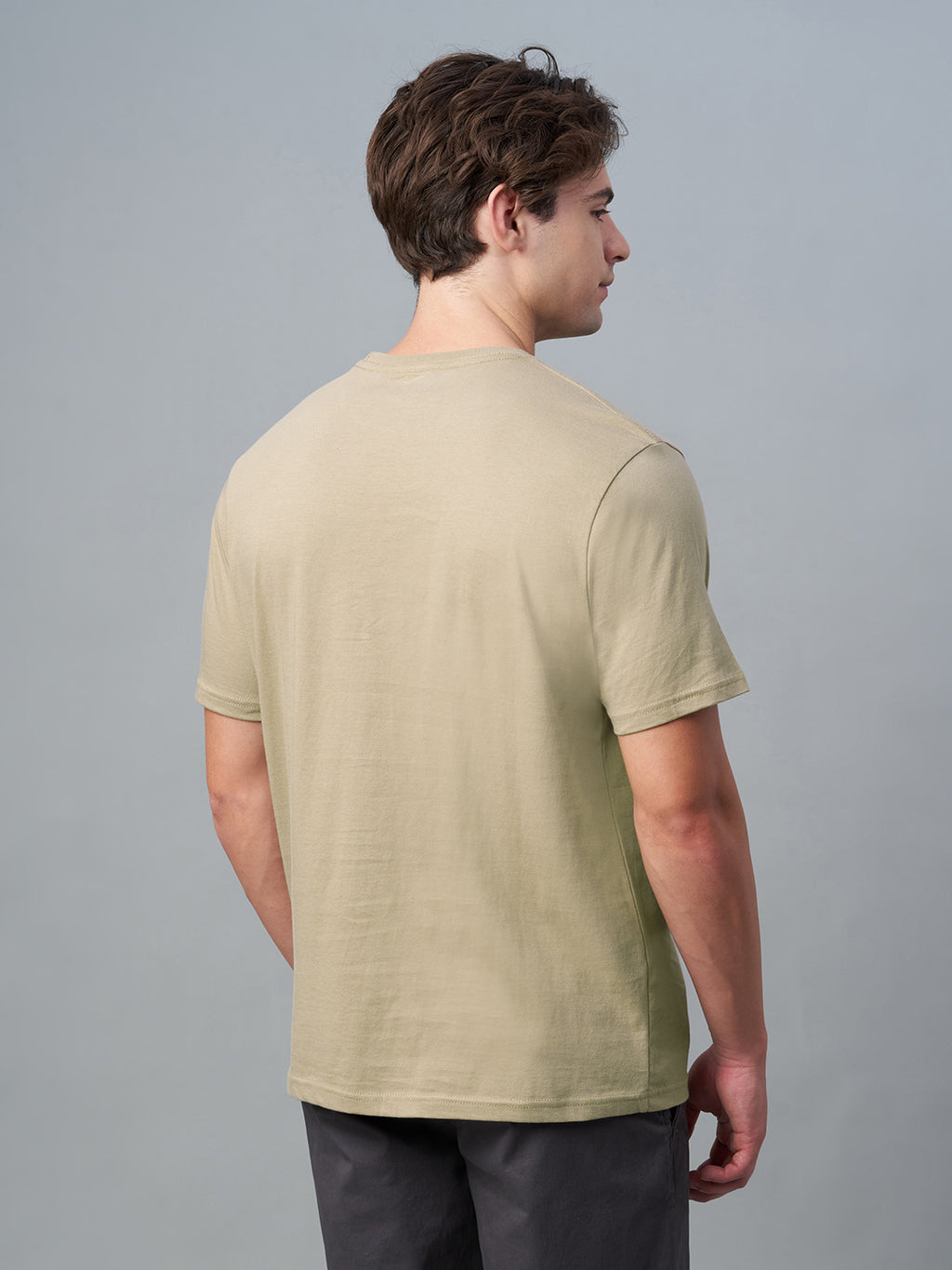 Men's 100% Cotton Round Neck T Shirt Khaki