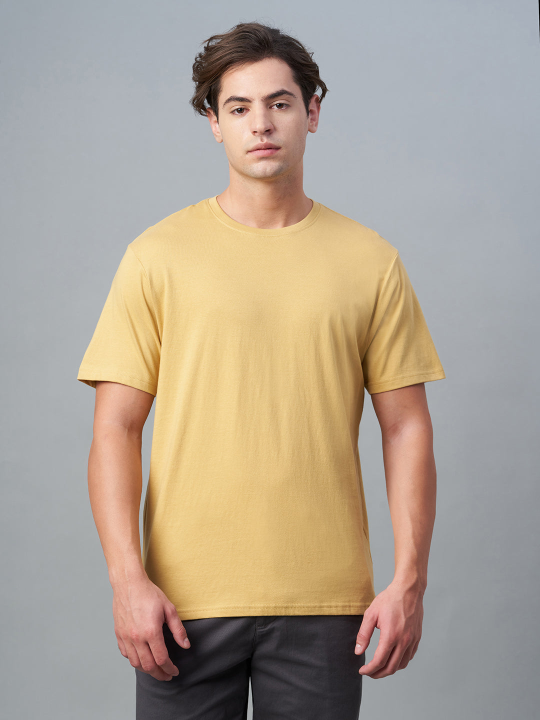 Men's Mustard 100% Cotton Regular Fit Tshirt