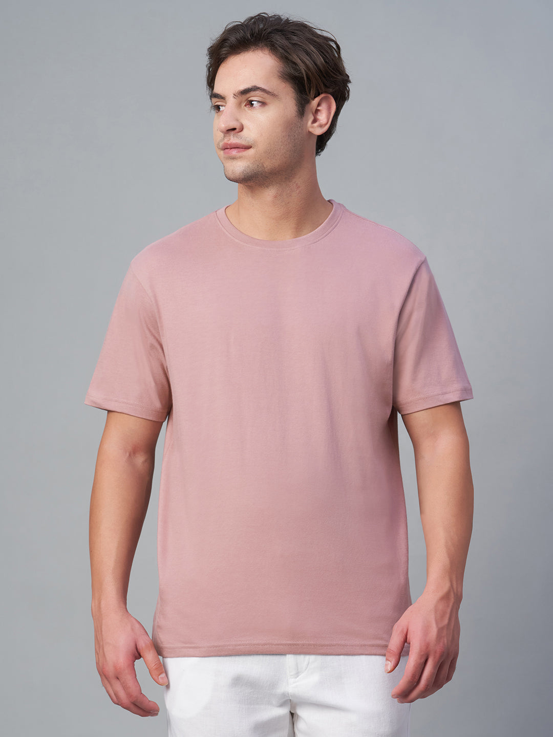 Men's Pink 100% Cotton Regular Fit Tshirt