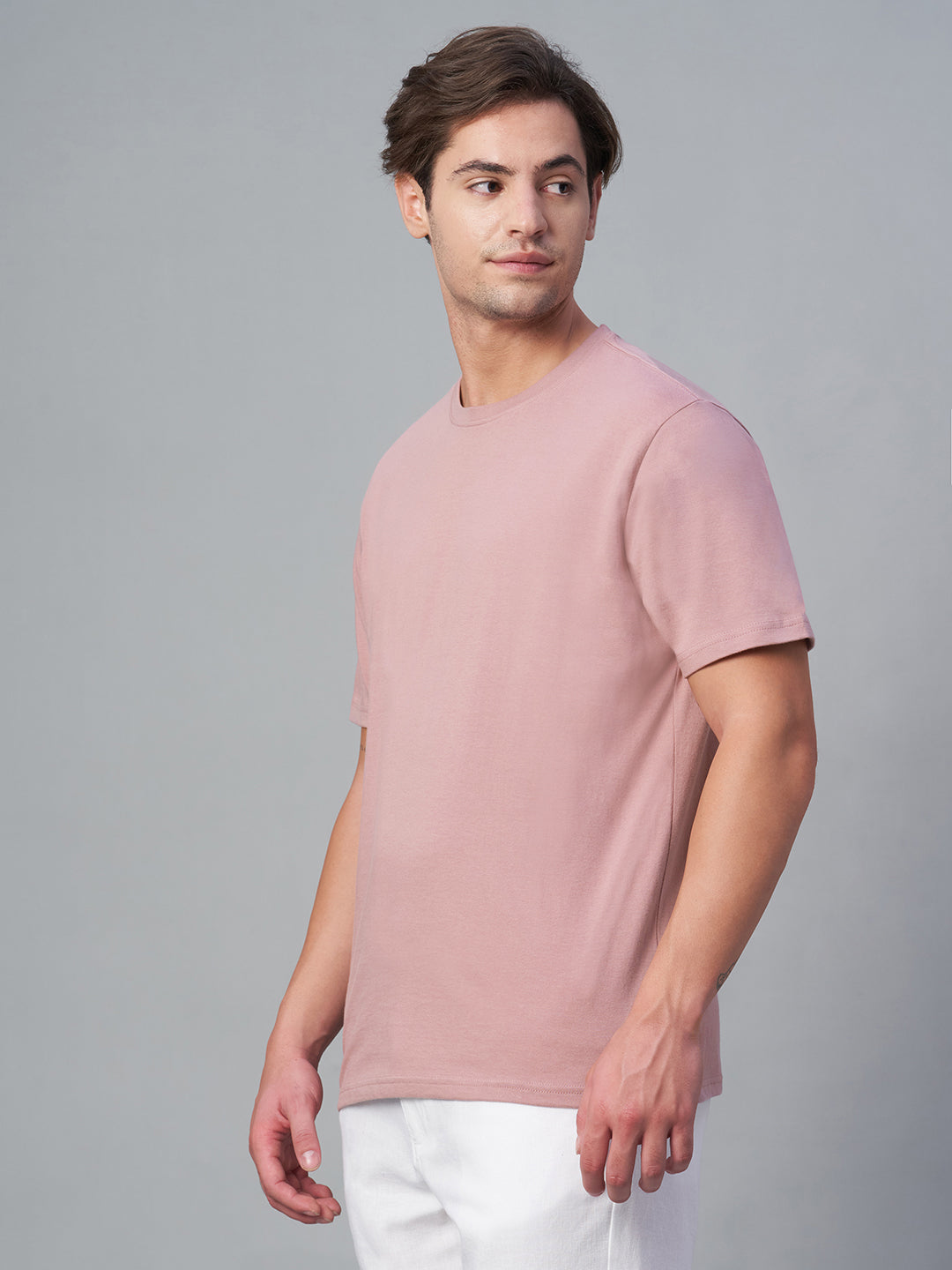 Men's Pink 100% Cotton Regular Fit Tshirt