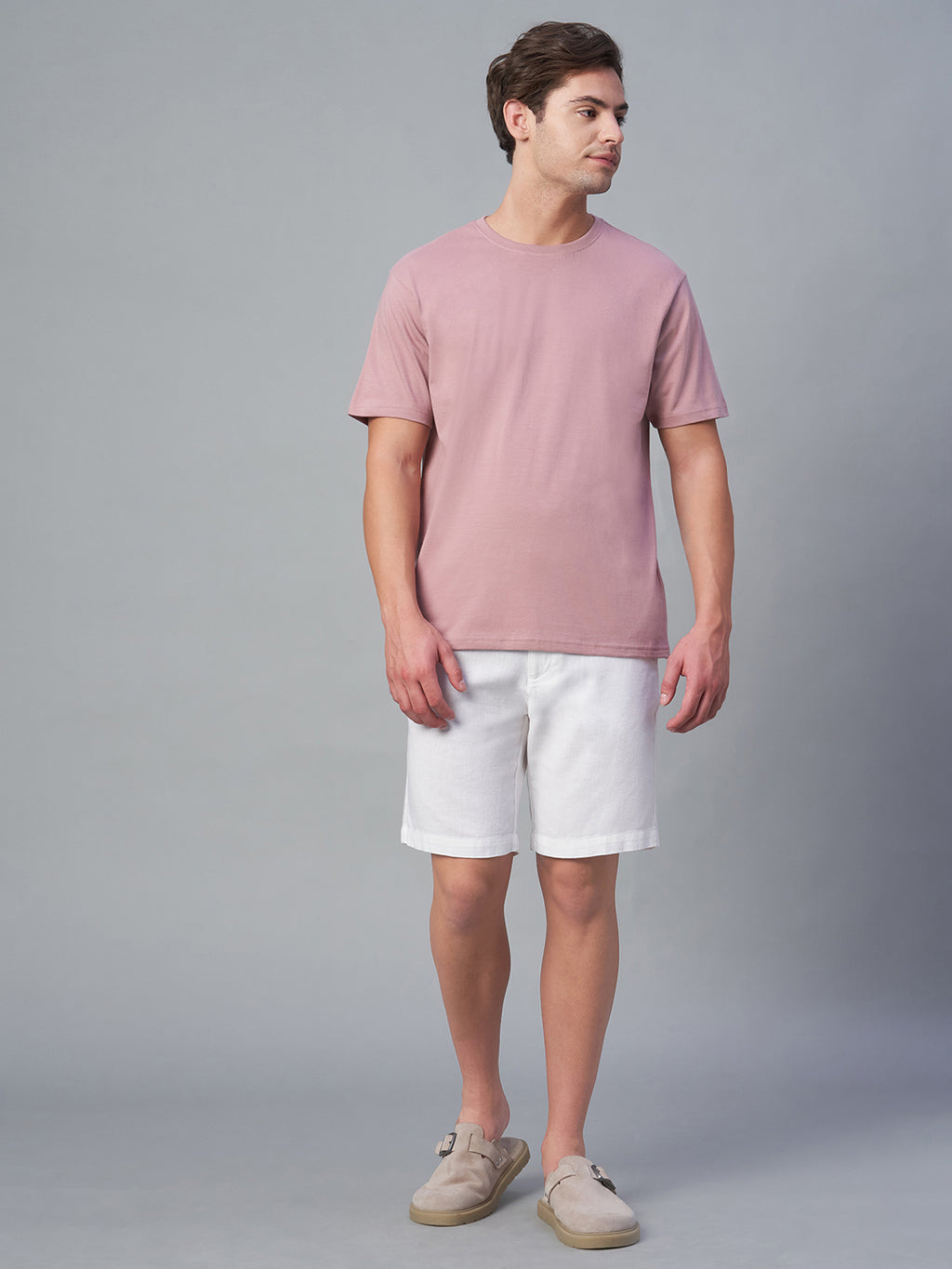 Men's 100% Cotton Round Neck T Shirt Pink