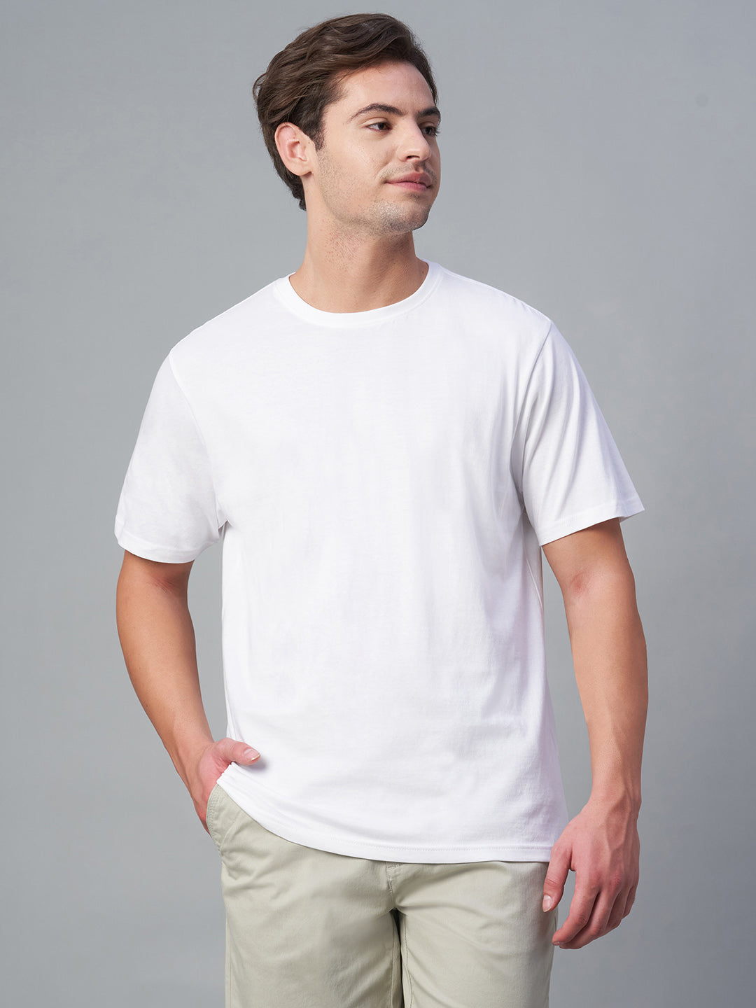 Men's White 100% Cotton Regular Fit Tshirt