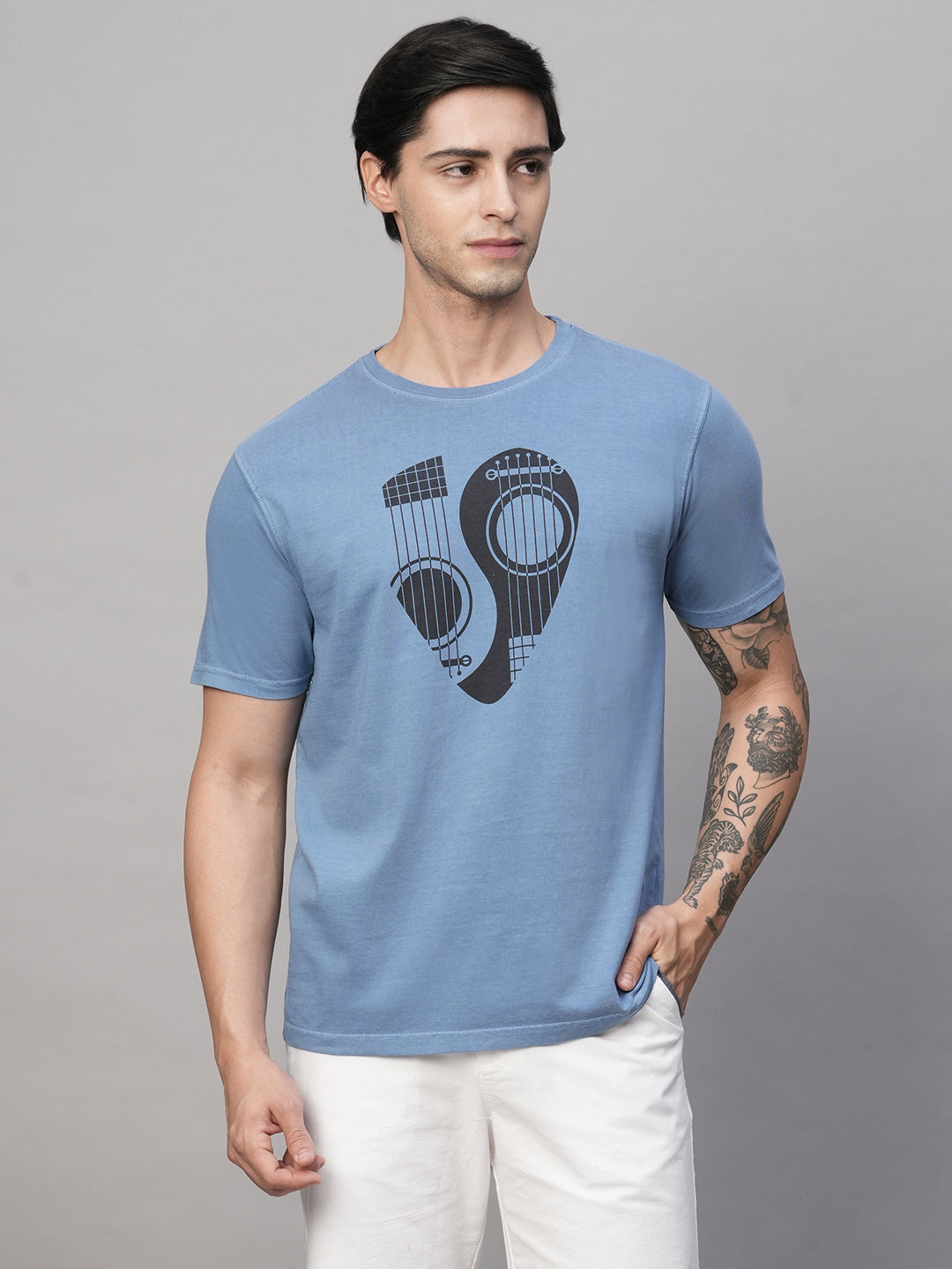 Men's Blue Cotton Regular Fit Tshirt