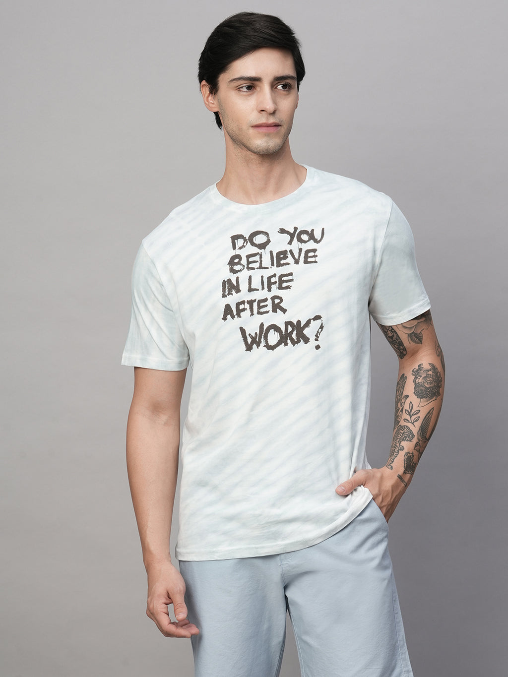 Men's Blue Cotton Regular Fit Tshirt