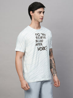 Men's Cotton Regular Fit Slogan Graphic T-Shirt Blue