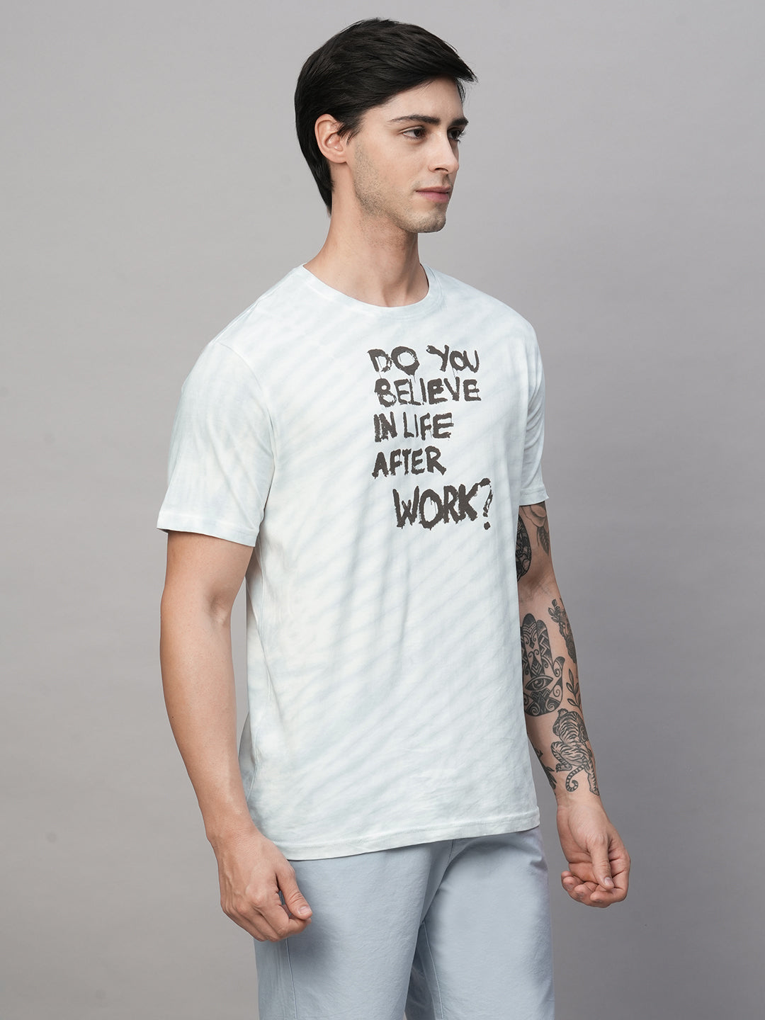 Men's Blue Cotton Regular Fit Tshirt