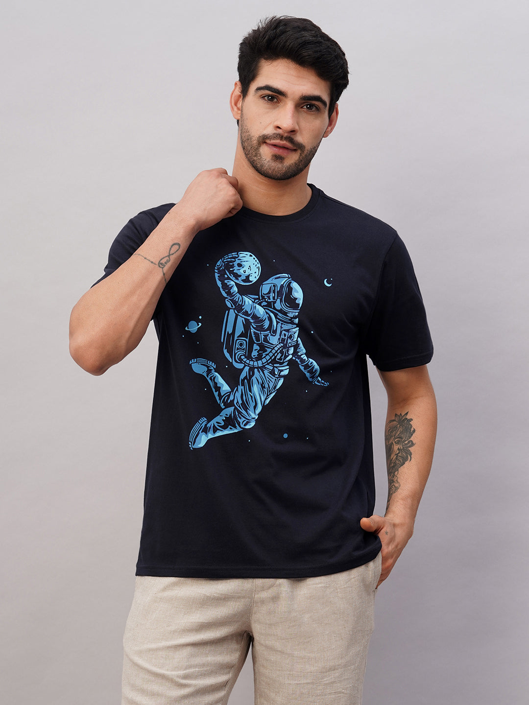 Men's Navy Cotton Regular Fit Tshirt