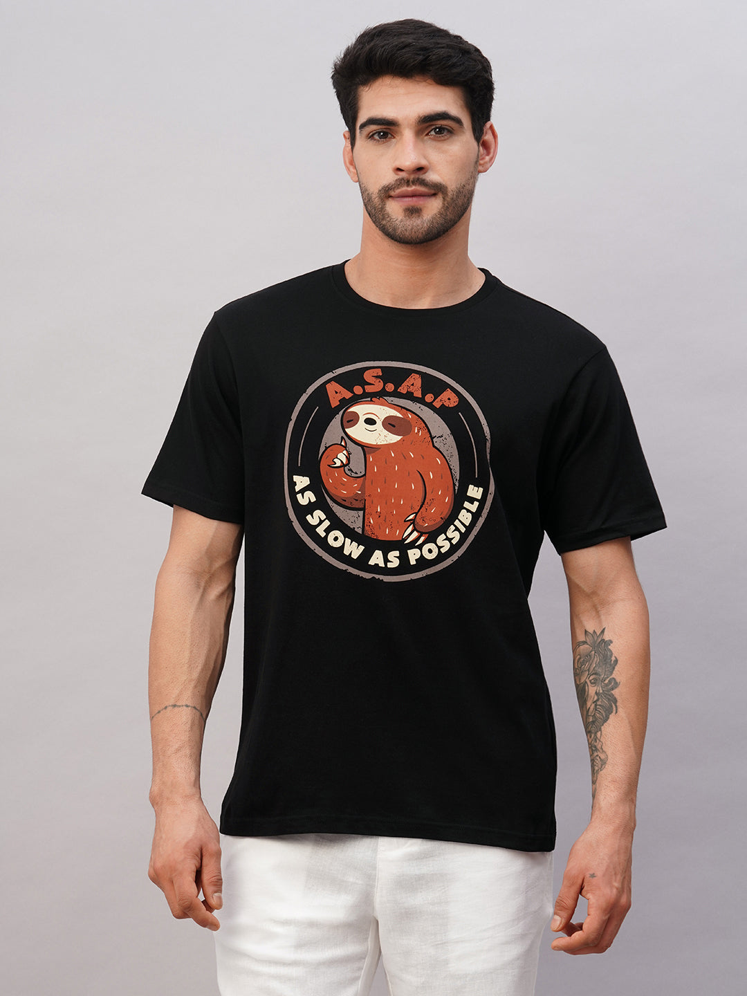 Men's Black Cotton Regular Fit Tshirt