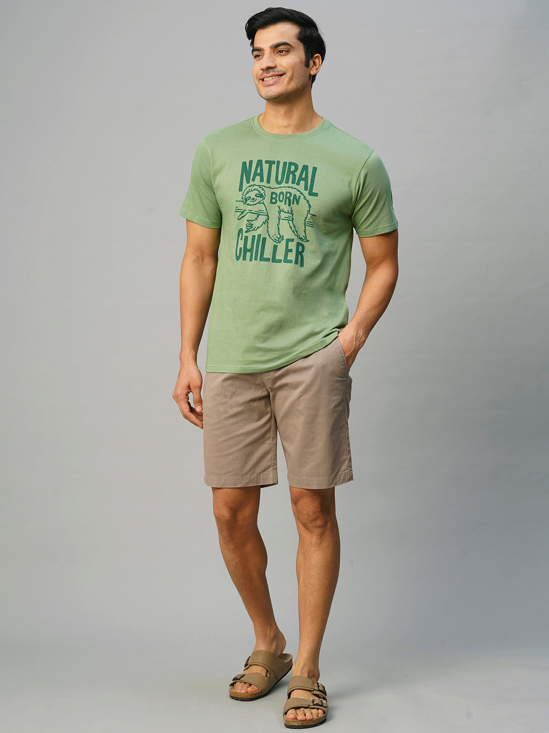 Men's Green Cotton Regular Fit Tshirt