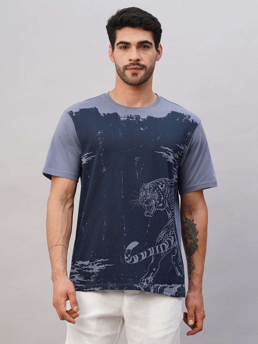 Men's Blue Cotton Regular Fit Tshirt