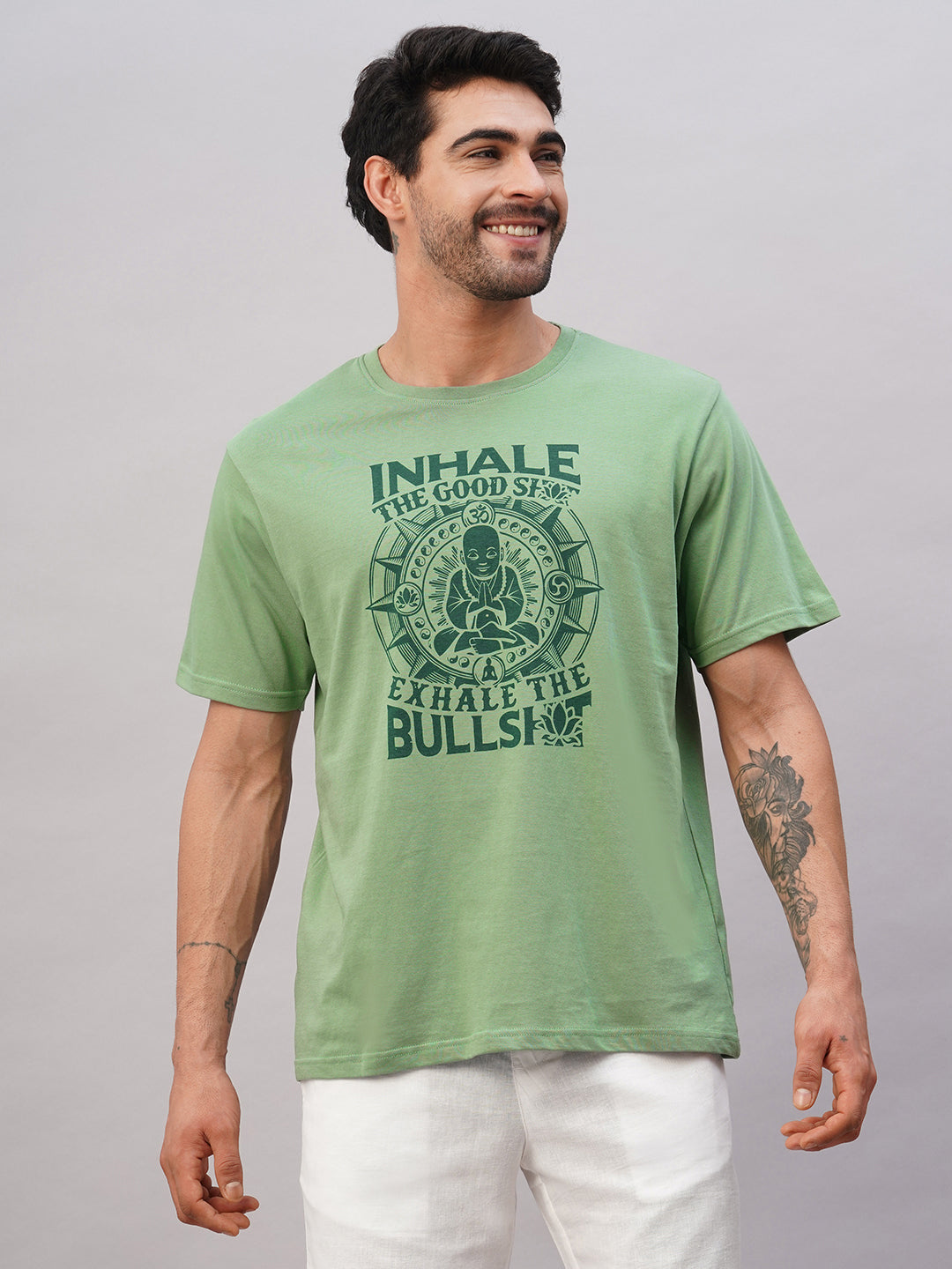 Men's Green Cotton Regular Fit Tshirt