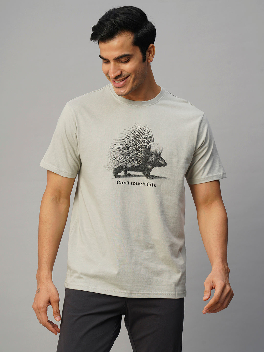 Men's Grey Cotton Regular Fit Tshirt