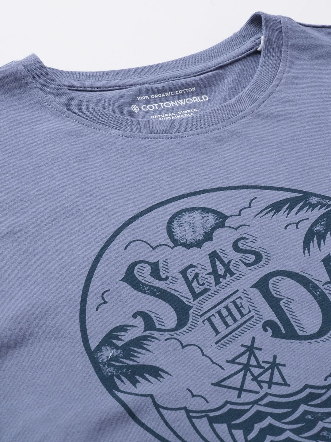 Men's Blue Cotton Regular Fit Tshirt