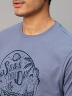 Men's Blue Cotton Regular Fit Tshirt