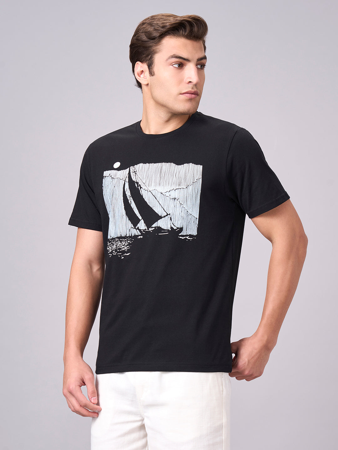 Men's Black 100% Cotton Regular Fit Tshirt