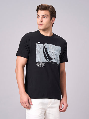 Men's Black 100% Cotton Regular Fit Tshirt
