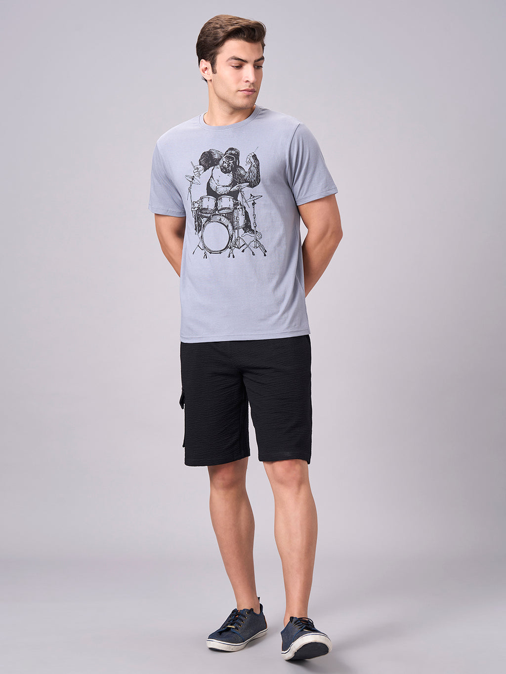 Men's Grey 100% Cotton Regular Fit Tshirt