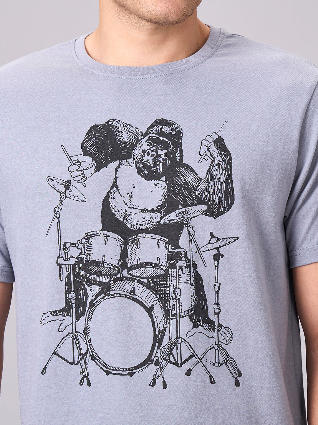 Men's Grey 100% Cotton Regular Fit Tshirt