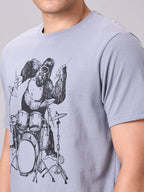 Men's Grey 100% Cotton Regular Fit Tshirt