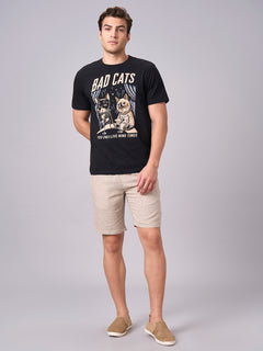 Men’s Cotton Regular Fit Half Sleeve Graphic T-Shirt Black