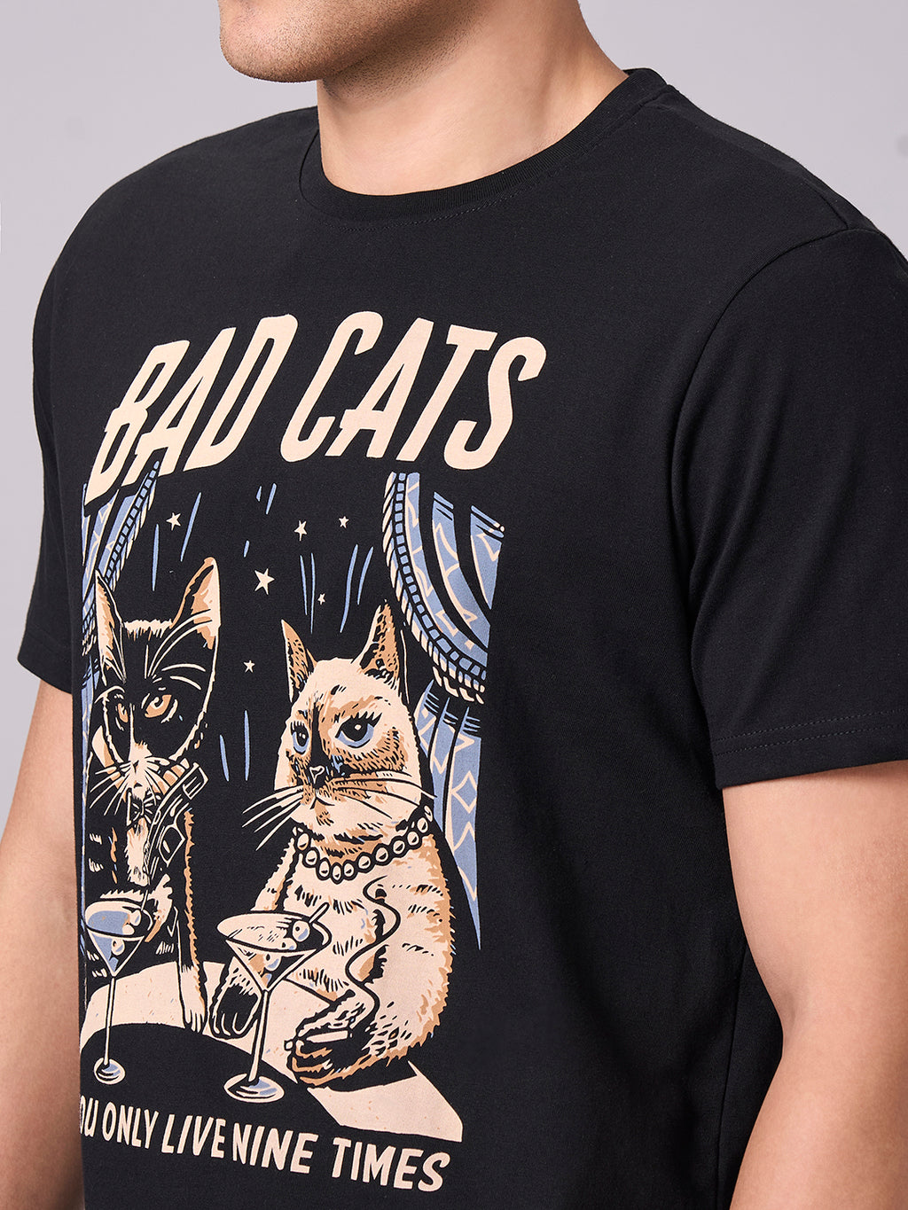 Men's Black 100% Cotton Regular Fit Tshirt