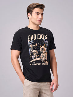Men’s Cotton Regular Fit Half Sleeve Graphic T-Shirt Black
