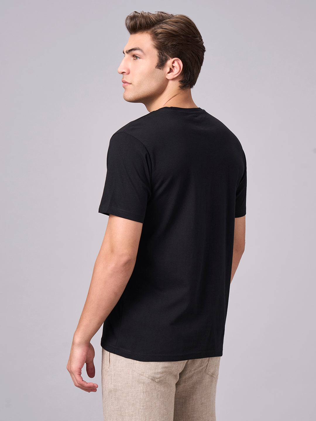Men's Black 100% Cotton Regular Fit Tshirt