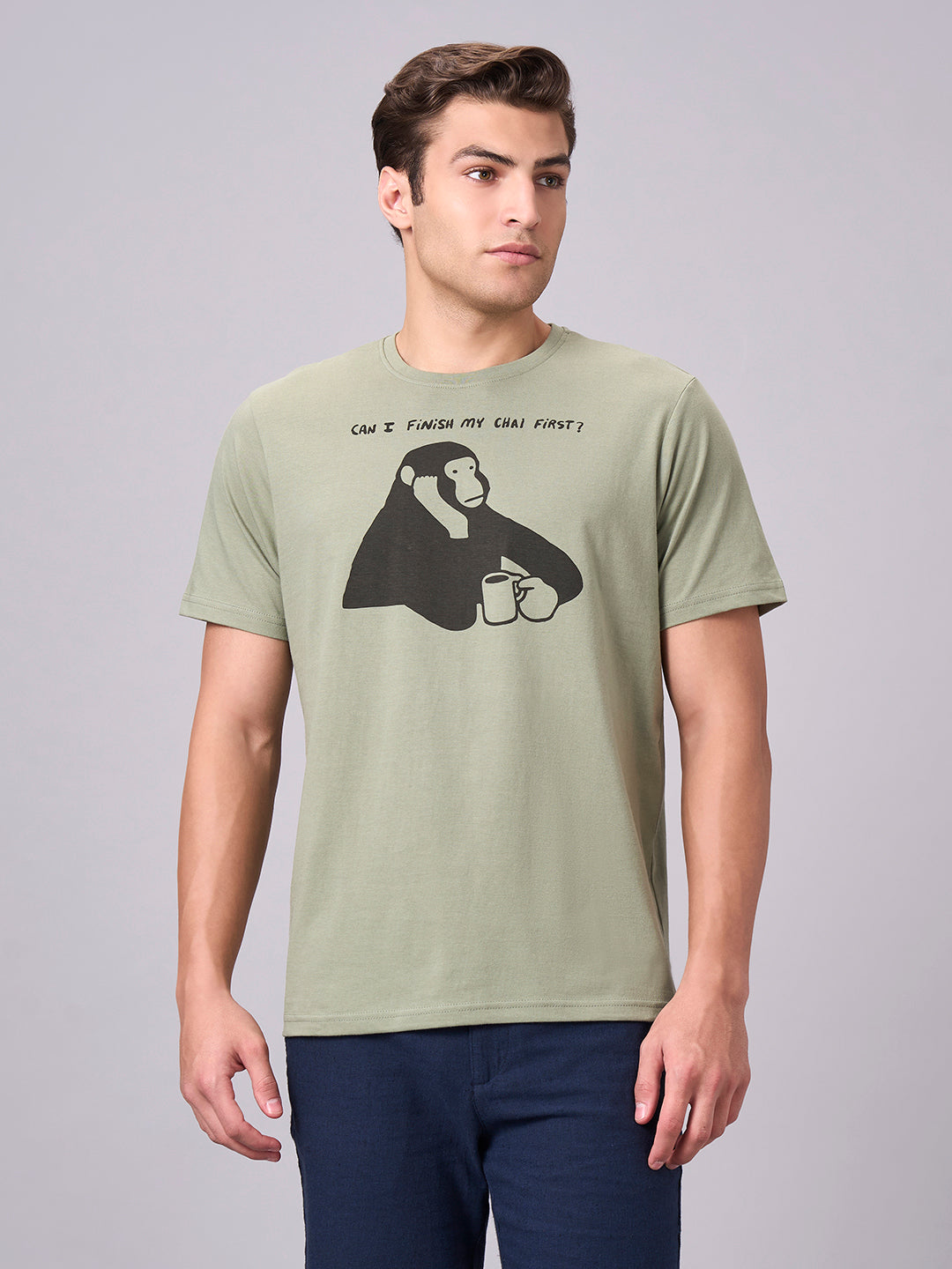 Men's Green 100% Cotton Regular Fit Tshirt